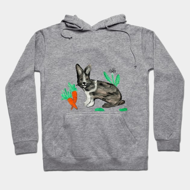 Rabbit with Carrots and Dandelions Painting Hoodie by Anke Wonder 